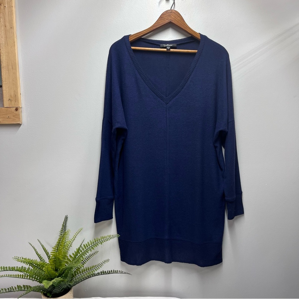 Lulus Long Sleeve Sweater Dress Royal Blue Oversized Shift Dress V Neck Sz Large